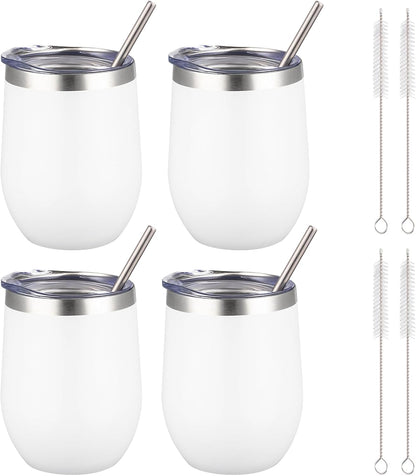12 oz Insulated Wine Tumbler with Lid and Straw,Stainless Steel Stemless Wine Tumbler Glasses Double Wall Vacuum Wine Cups Tumbler for Coffee,Champaign,Office（Mint Green,1）