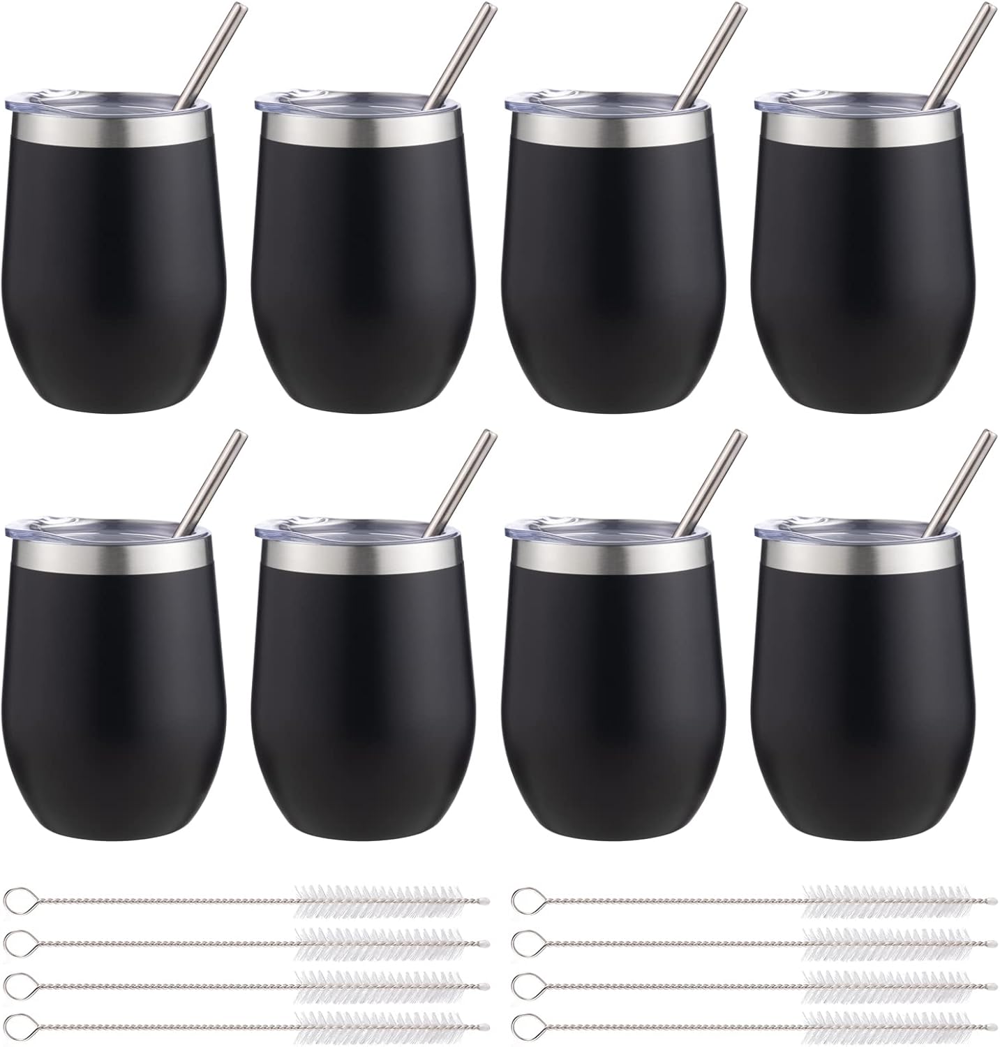 12 oz Insulated Wine Tumbler with Lid and Straw,Stainless Steel Stemless Wine Tumbler Glasses Double Wall Vacuum Wine Cups Tumbler for Coffee,Champaign,Office（Mint Green,1）