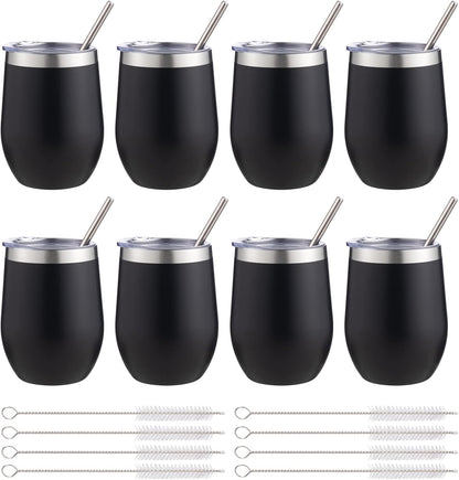 12 oz Insulated Wine Tumbler with Lid and Straw,Stainless Steel Stemless Wine Tumbler Glasses Double Wall Vacuum Wine Cups Tumbler for Coffee,Champaign,Office（Mint Green,1）
