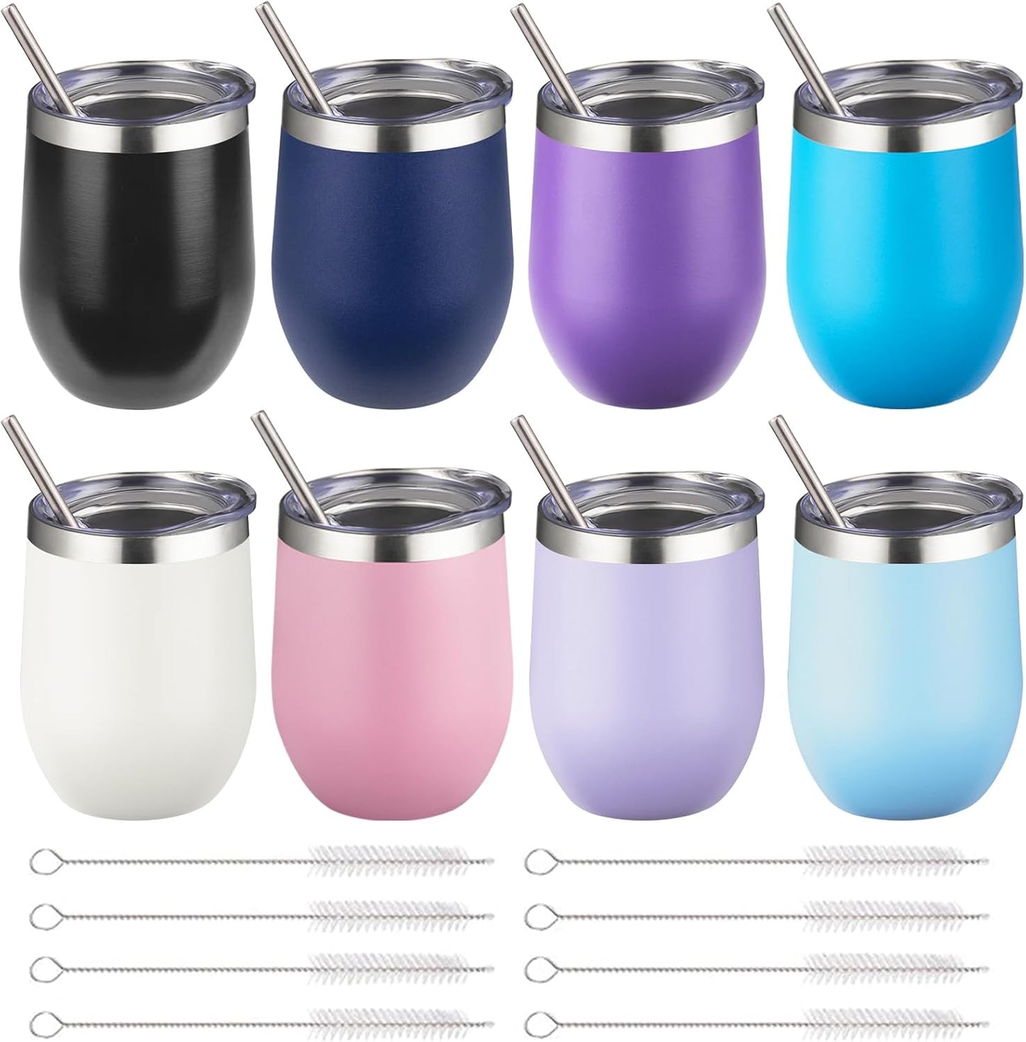 12 oz Insulated Wine Tumbler with Lid and Straw,Stainless Steel Stemless Wine Tumbler Glasses Double Wall Vacuum Wine Cups Tumbler for Coffee,Champaign,Office（Mint Green,1）
