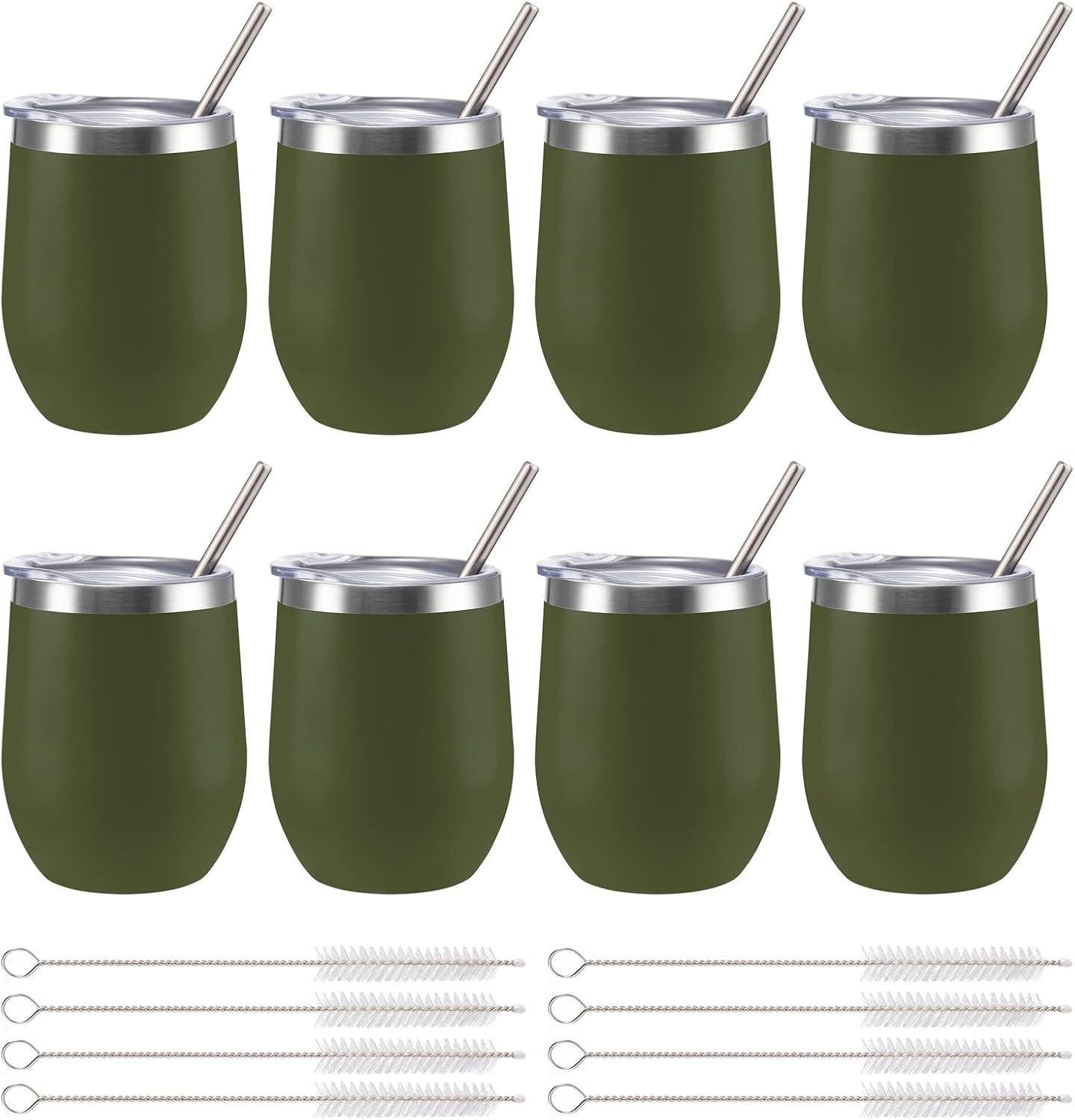 12 oz Insulated Wine Tumbler with Lid and Straw,Stainless Steel Stemless Wine Tumbler Glasses Double Wall Vacuum Wine Cups Tumbler for Coffee,Champaign,Office（Mint Green,1）