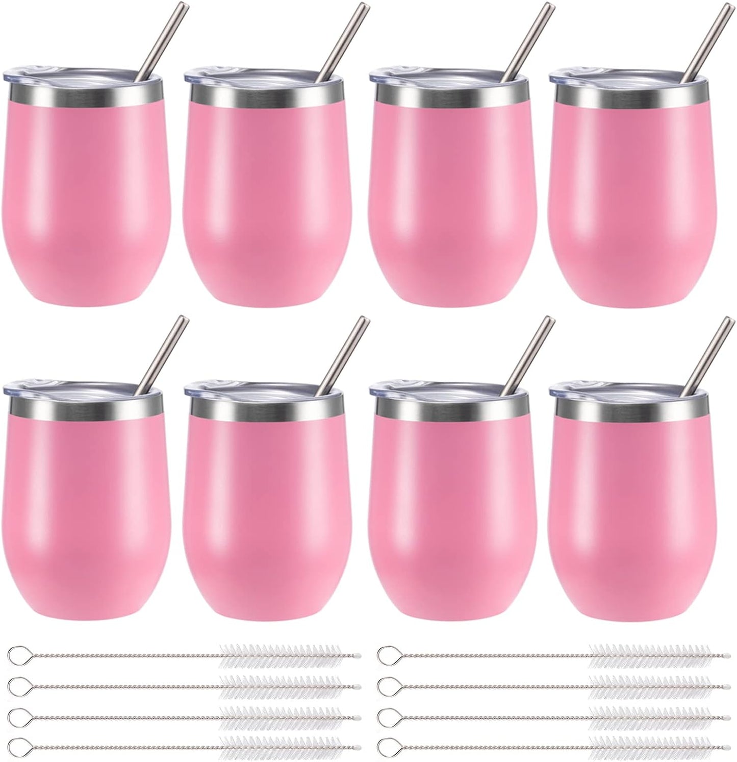 12 oz Insulated Wine Tumbler with Lid and Straw,Stainless Steel Stemless Wine Tumbler Glasses Double Wall Vacuum Wine Cups Tumbler for Coffee,Champaign,Office（Mint Green,1）