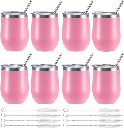 12 oz Insulated Wine Tumbler with Lid and Straw,Stainless Steel Stemless Wine Tumbler Glasses Double Wall Vacuum Wine Cups Tumbler for Coffee,Champaign,Office（Mint Green,1）