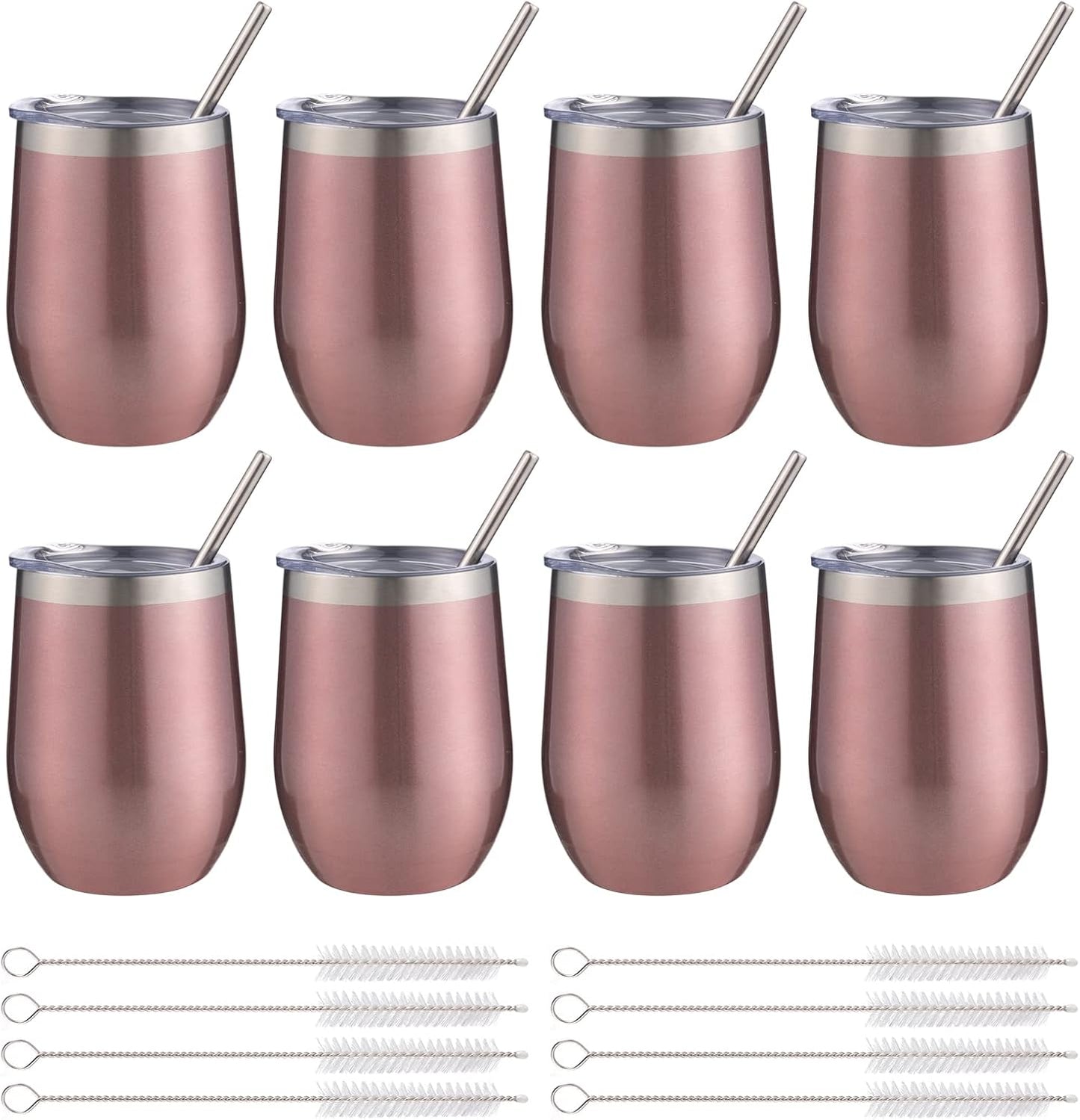 12 oz Insulated Wine Tumbler with Lid and Straw,Stainless Steel Stemless Wine Tumbler Glasses Double Wall Vacuum Wine Cups Tumbler for Coffee,Champaign,Office（Mint Green,1）
