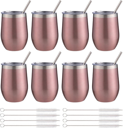 12 oz Insulated Wine Tumbler with Lid and Straw,Stainless Steel Stemless Wine Tumbler Glasses Double Wall Vacuum Wine Cups Tumbler for Coffee,Champaign,Office（Mint Green,1）