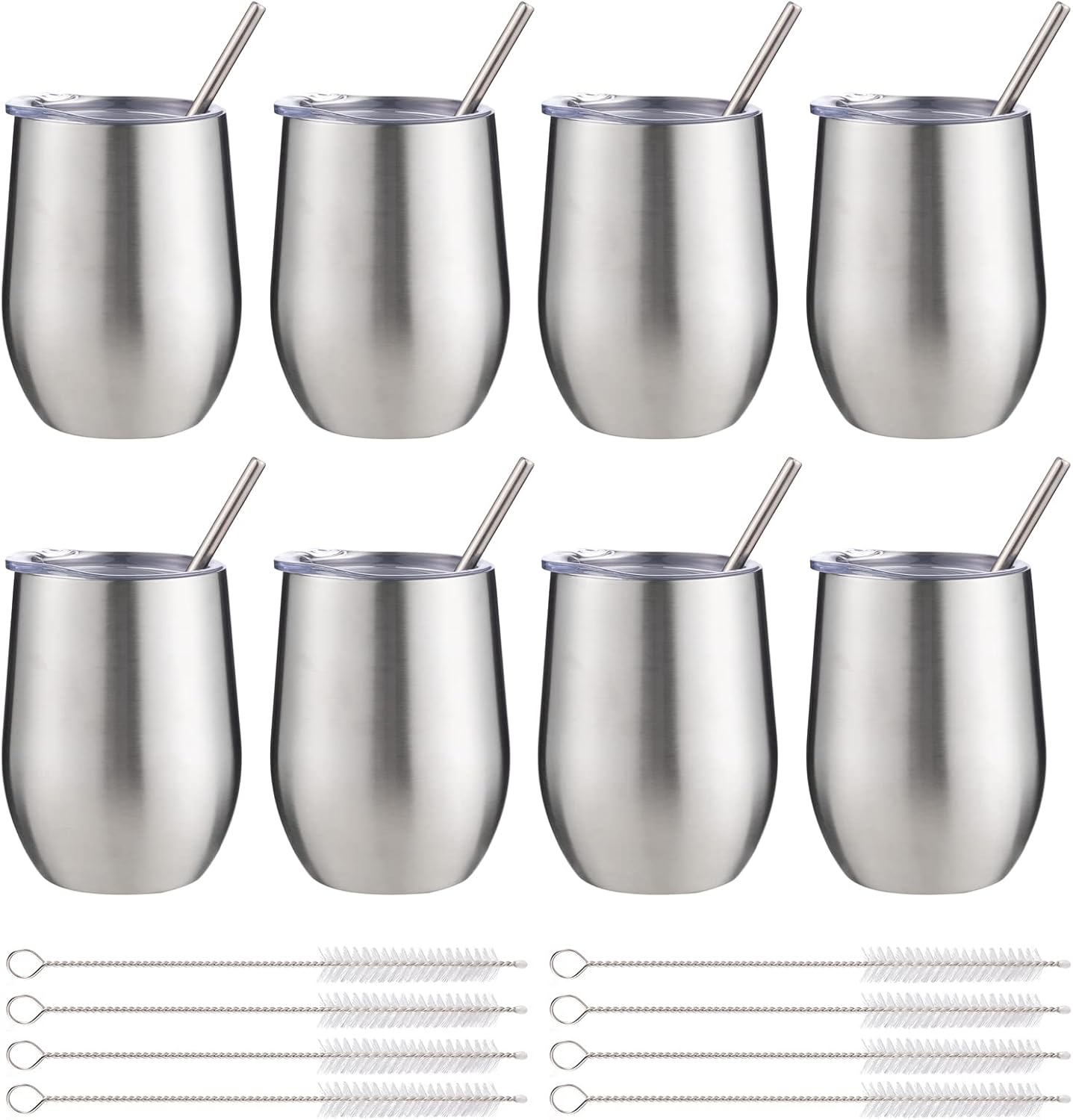 12 oz Insulated Wine Tumbler with Lid and Straw,Stainless Steel Stemless Wine Tumbler Glasses Double Wall Vacuum Wine Cups Tumbler for Coffee,Champaign,Office（Mint Green,1）
