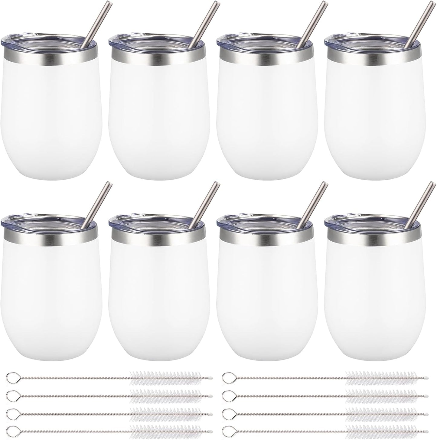 12 oz Insulated Wine Tumbler with Lid and Straw,Stainless Steel Stemless Wine Tumbler Glasses Double Wall Vacuum Wine Cups Tumbler for Coffee,Champaign,Office（Mint Green,1）
