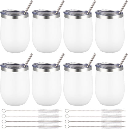 12 oz Insulated Wine Tumbler with Lid and Straw,Stainless Steel Stemless Wine Tumbler Glasses Double Wall Vacuum Wine Cups Tumbler for Coffee,Champaign,Office（Mint Green,1）