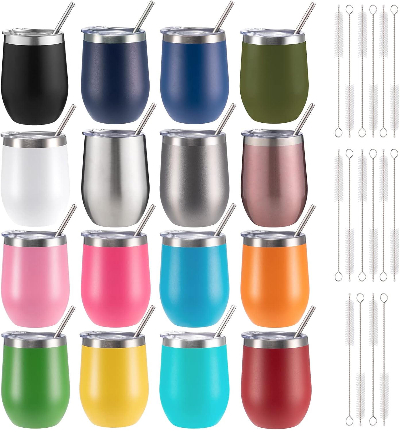 12 oz Insulated Wine Tumbler with Lid and Straw,Stainless Steel Stemless Wine Tumbler Glasses Double Wall Vacuum Wine Cups Tumbler for Coffee,Champaign,Office（Mint Green,1）