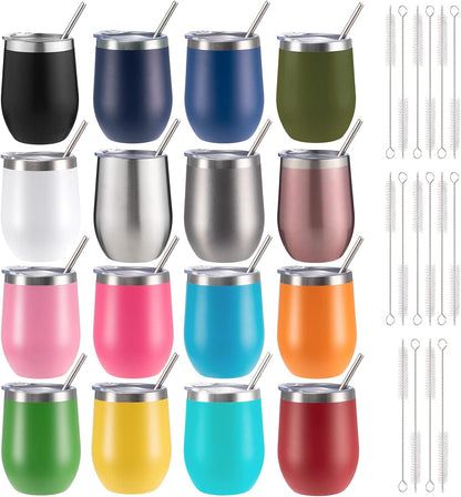 12 oz Insulated Wine Tumbler with Lid and Straw,Stainless Steel Stemless Wine Tumbler Glasses Double Wall Vacuum Wine Cups Tumbler for Coffee,Champaign,Office（Mint Green,1）