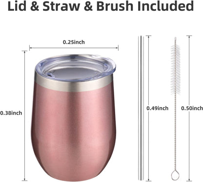 12 oz Insulated Wine Tumbler with Lid and Straw,Stainless Steel Stemless Wine Tumbler Glasses Double Wall Vacuum Wine Cups Tumbler for Coffee,Champaign,Office（Mint Green,1）
