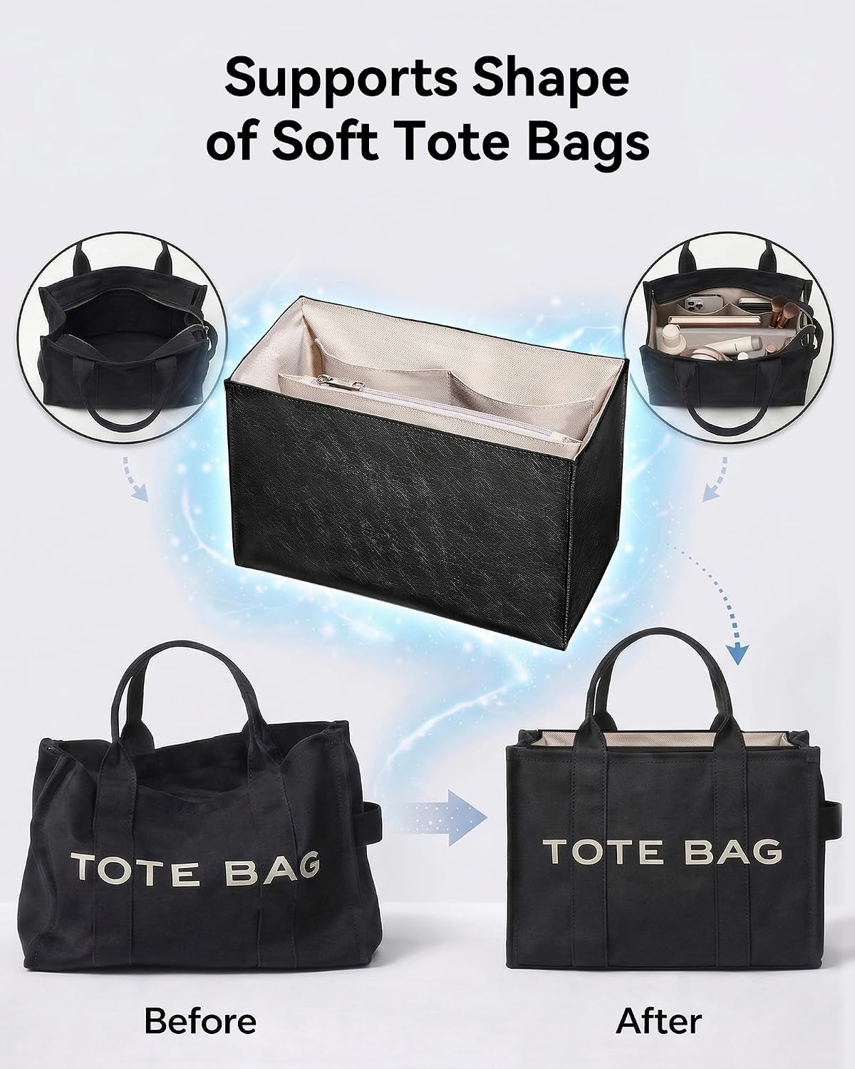 Purse Organizer Insert, Structured Tote Bag Organizer for Longchamp Bags