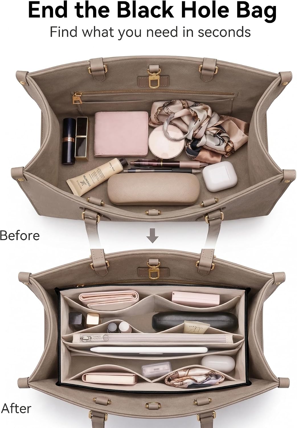 Purse Organizer Insert, Structured Tote Bag Organizer for Longchamp Bags