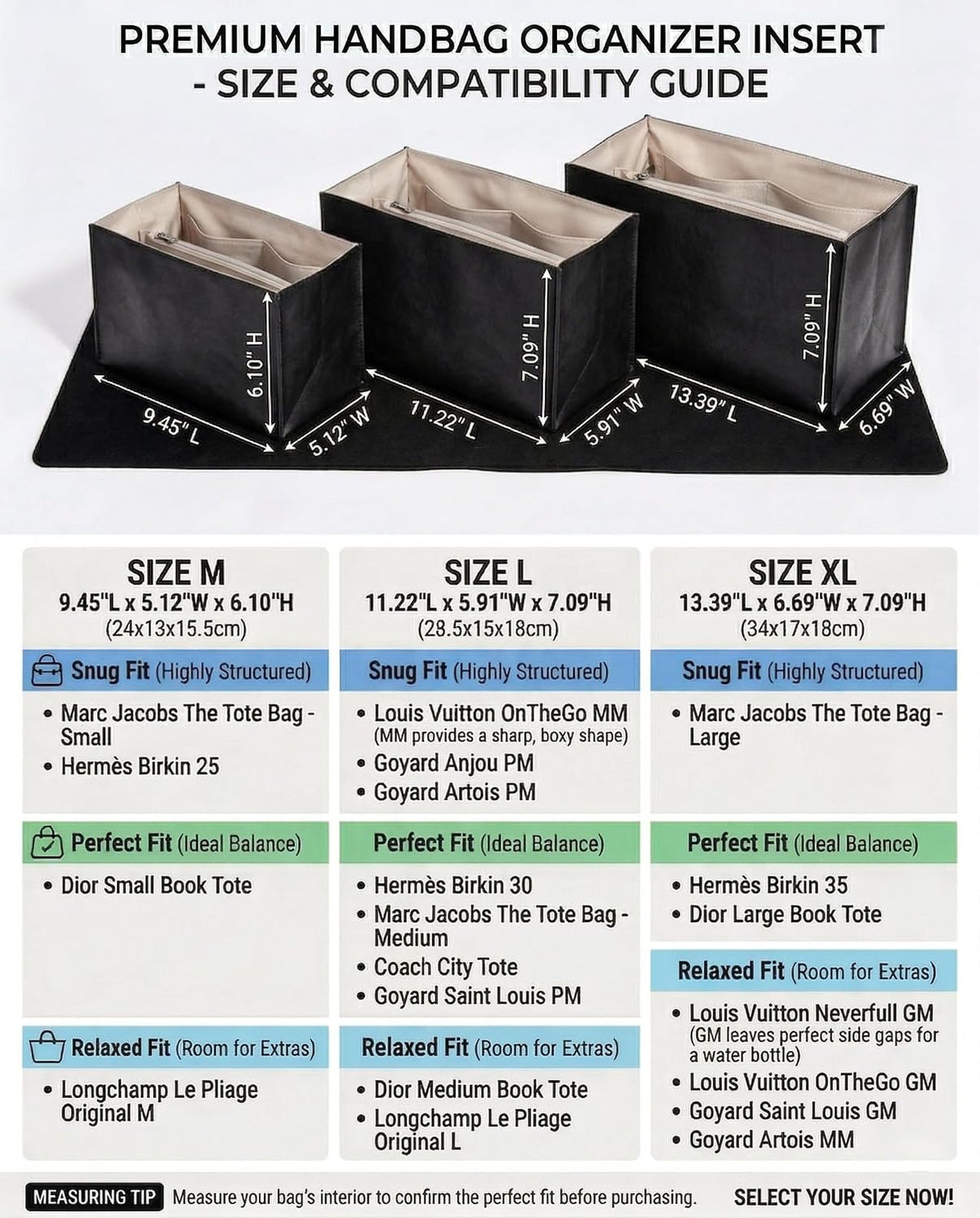 Purse Organizer Insert, Structured Tote Bag Organizer for Longchamp Bags