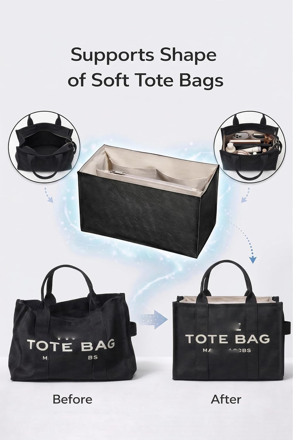 Purse Organizer Insert, Structured Tote Bag Organizer for Longchamp Bags