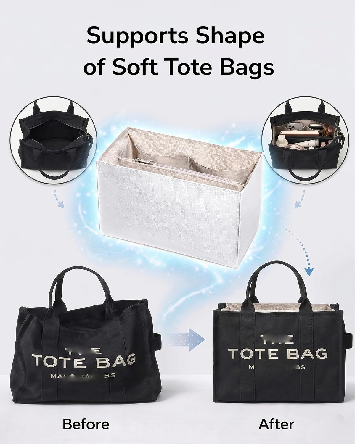 Purse Organizer Insert, Structured Tote Bag Organizer for Longchamp Bags