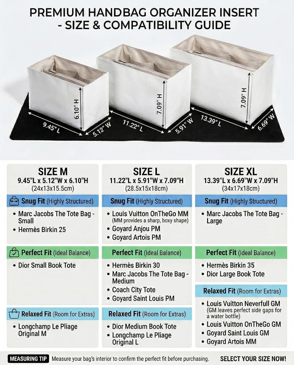 Purse Organizer Insert, Structured Tote Bag Organizer for Longchamp Bags