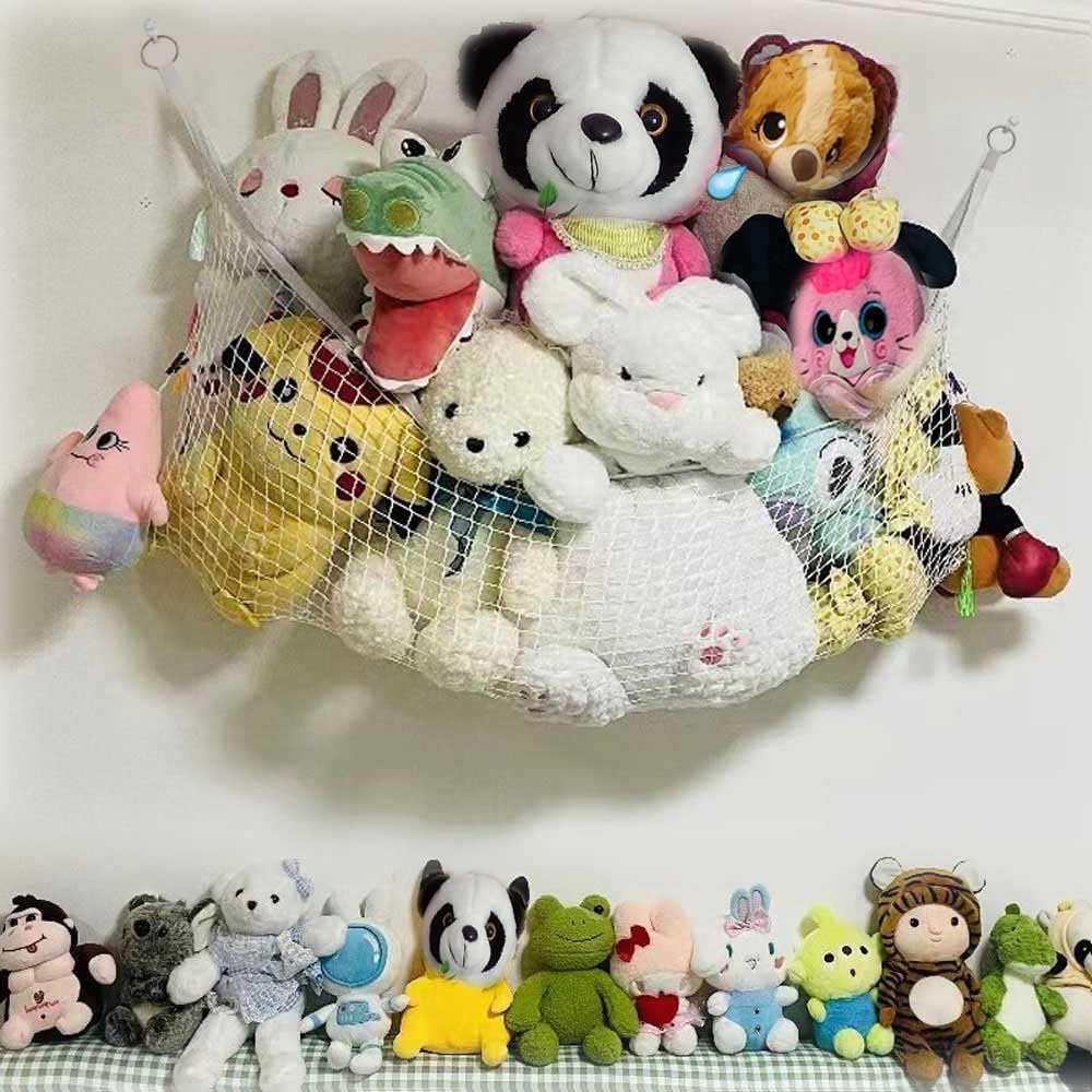 Stuffed Animal Hammock, Corner Wall Storage Net for Plush Toys, Polyester Hanging Organizer for Bedroom and Playroom Decor, White, 51 Inch, Includes Hooks