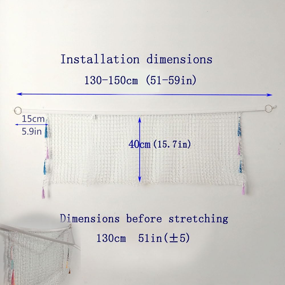 Stuffed Animal Hammock, Corner Wall Storage Net for Plush Toys, Polyester Hanging Organizer for Bedroom and Playroom Decor, White, 51 Inch, Includes Hooks