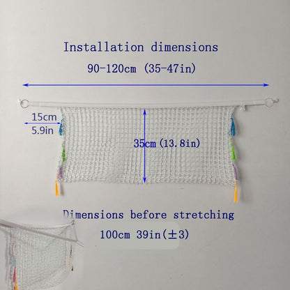 Stuffed Animal Hammock, Corner Wall Storage Net for Plush Toys, Polyester Hanging Organizer for Bedroom and Playroom Decor, White, 51 Inch, Includes Hooks