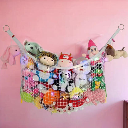 Stuffed Animal Hammock, Corner Wall Storage Net for Plush Toys, Polyester Hanging Organizer for Bedroom and Playroom Decor, White, 51 Inch, Includes Hooks