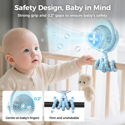 2026 Upgraded Misting Baby Stroller Fan Rechargeable, Flexible Tripod Clip for Car Seat Crib, Baby Shower Gifts & Baby Registry Search, Newborn Essentials for Beach Travel, Disney Summer Essentials