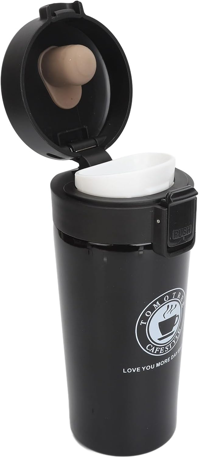 Insulated Coffee Cup Stainless Steel Vacuum Flask with Flip Lid for Travel Work Car Keeps Hot Leak Proof Portable (380ml)