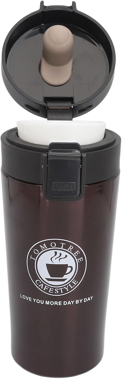 Insulated Coffee Cup Stainless Steel Vacuum Flask with Flip Lid for Travel Work Car Keeps Hot Leak Proof Portable (380ml)