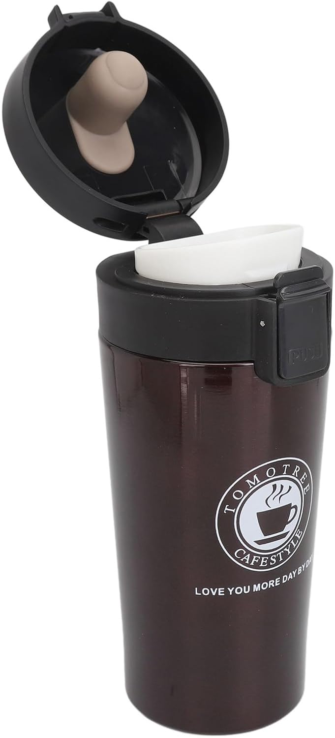Insulated Coffee Cup Stainless Steel Vacuum Flask with Flip Lid for Travel Work Car Keeps Hot Leak Proof Portable (380ml)