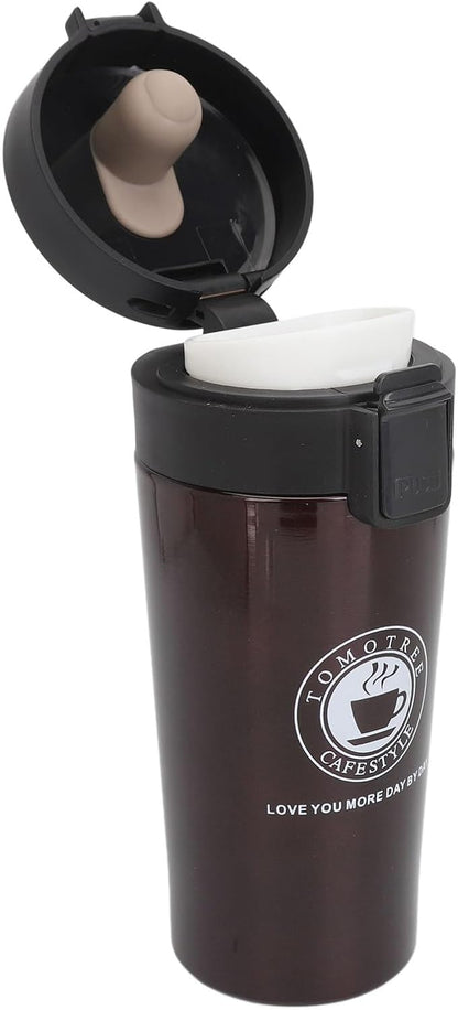 Insulated Coffee Cup Stainless Steel Vacuum Flask with Flip Lid for Travel Work Car Keeps Hot Leak Proof Portable (380ml)