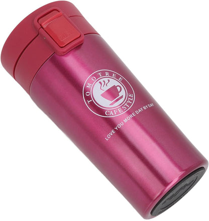 Insulated Coffee Cup Stainless Steel Vacuum Flask with Flip Lid for Travel Work Car Keeps Hot Leak Proof Portable (380ml)