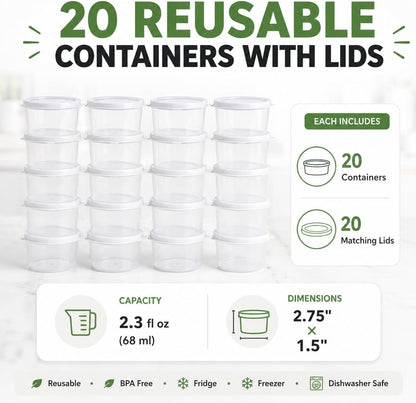 Small Food Storage Containers - 20 pcs | Plastic Food Containers with Lids | Deli Containers | Meal Prep Container | Pantry, Fridge, Kitchen Organization | Cereal, Spices, Snack Containers