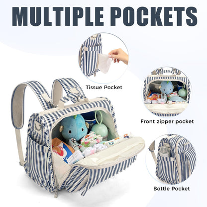 ALLCAMP Diaper Backpack, Waterproof Large Capacity Baby Bag, Multi-Function Nappy Bag with Stroller Hooks, Convertible Tote