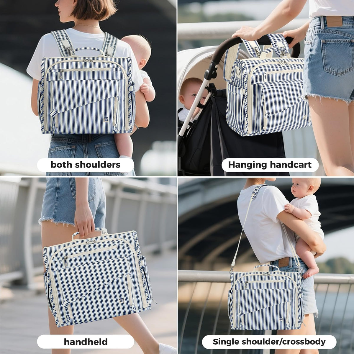 ALLCAMP Diaper Backpack, Waterproof Large Capacity Baby Bag, Multi-Function Nappy Bag with Stroller Hooks, Convertible Tote