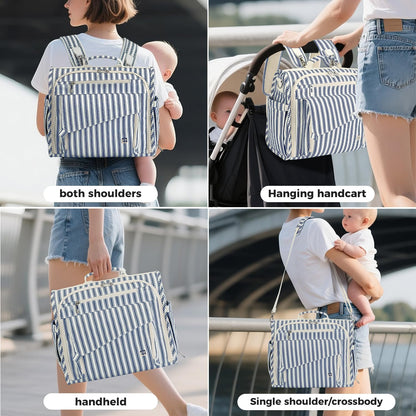 ALLCAMP Diaper Backpack, Waterproof Large Capacity Baby Bag, Multi-Function Nappy Bag with Stroller Hooks, Convertible Tote