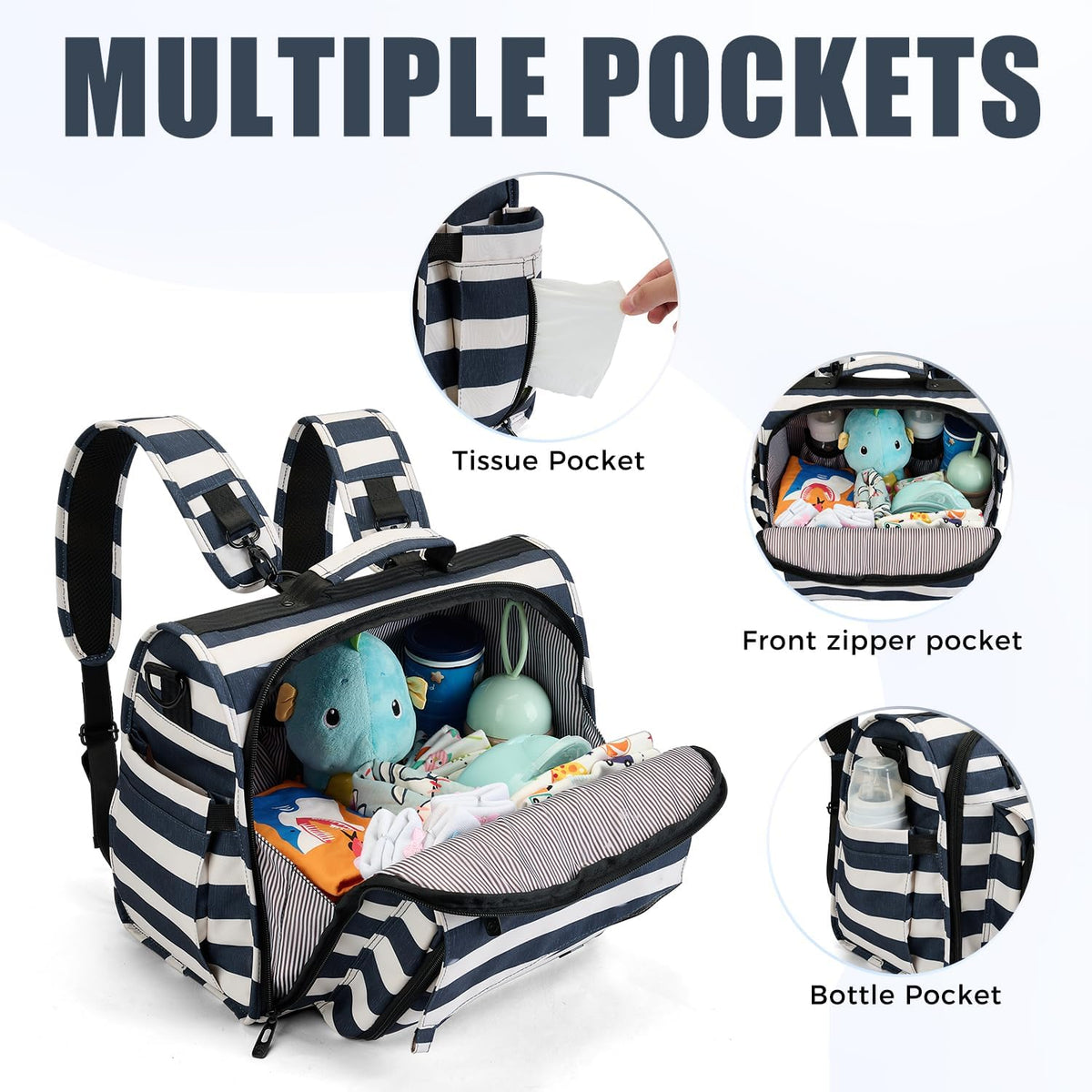 ALLCAMP Diaper Backpack, Waterproof Large Capacity Baby Bag, Multi-Function Nappy Bag with Stroller Hooks, Convertible Tote