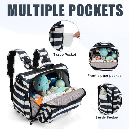 ALLCAMP Diaper Backpack, Waterproof Large Capacity Baby Bag, Multi-Function Nappy Bag with Stroller Hooks, Convertible Tote