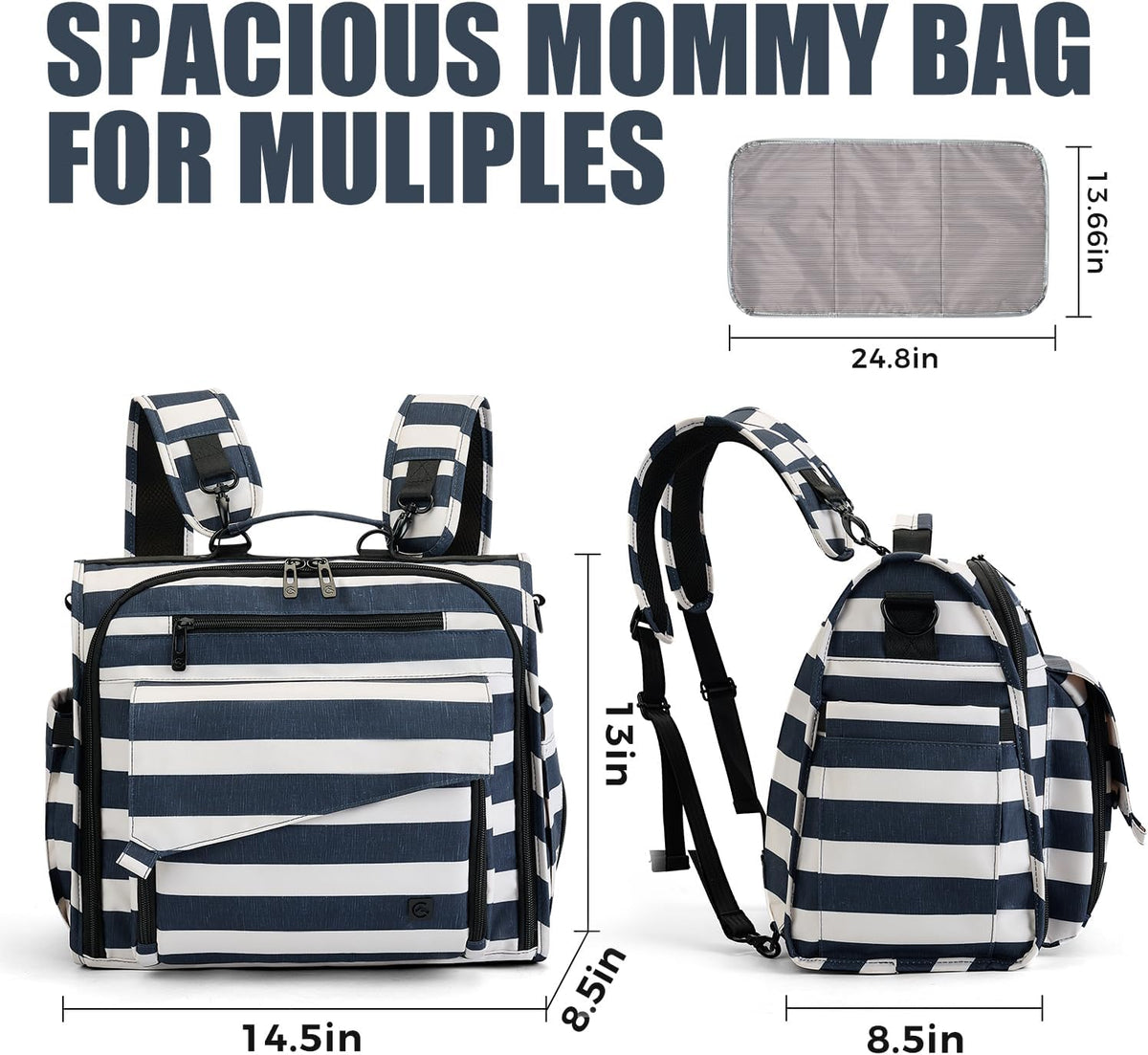 ALLCAMP Diaper Backpack, Waterproof Large Capacity Baby Bag, Multi-Function Nappy Bag with Stroller Hooks, Convertible Tote