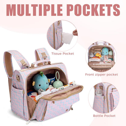 ALLCAMP Diaper Backpack, Waterproof Large Capacity Baby Bag, Multi-Function Nappy Bag with Stroller Hooks, Convertible Tote