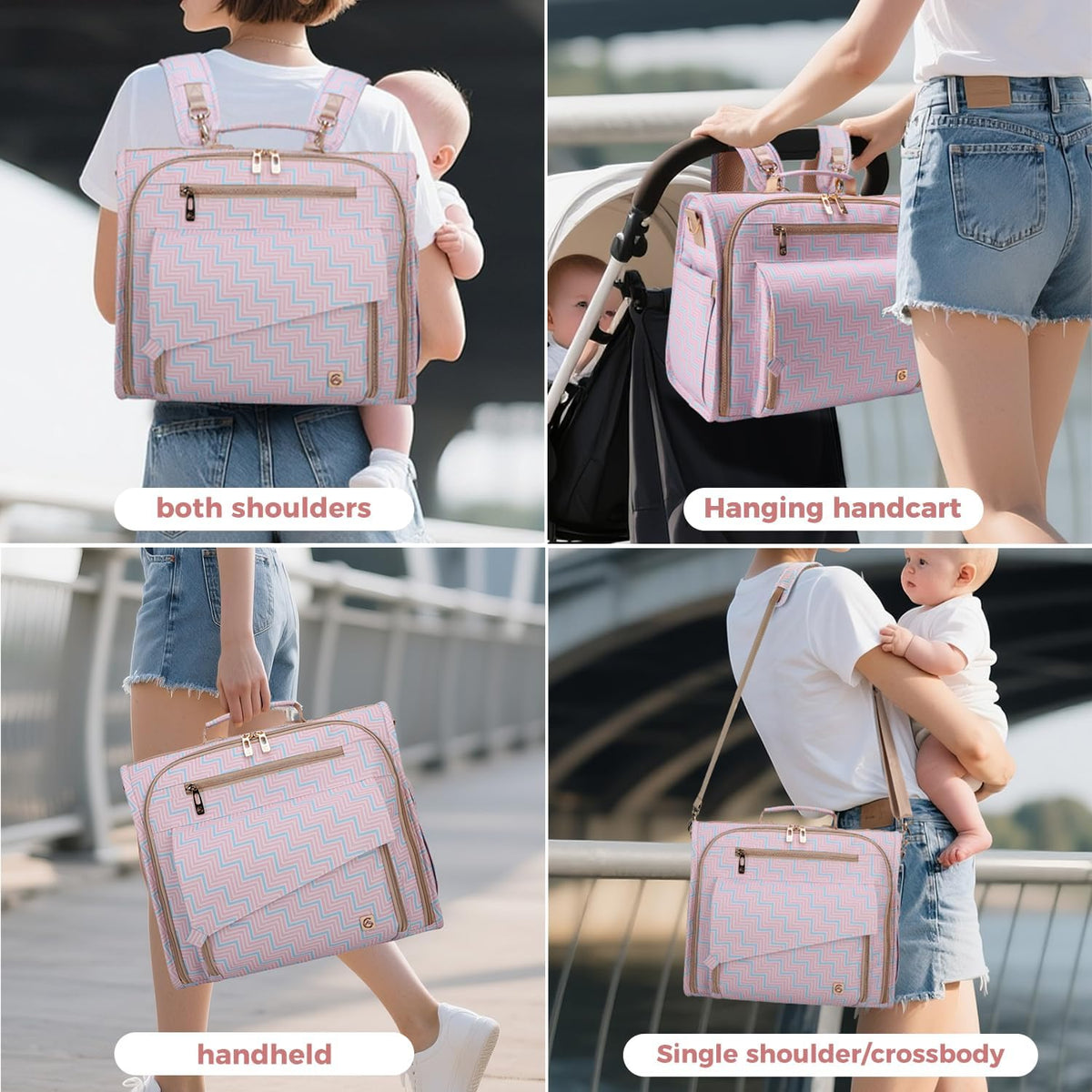 ALLCAMP Diaper Backpack, Waterproof Large Capacity Baby Bag, Multi-Function Nappy Bag with Stroller Hooks, Convertible Tote