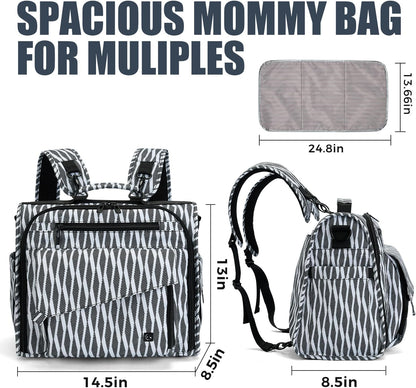 ALLCAMP Diaper Backpack, Waterproof Large Capacity Baby Bag, Multi-Function Nappy Bag with Stroller Hooks, Convertible Tote
