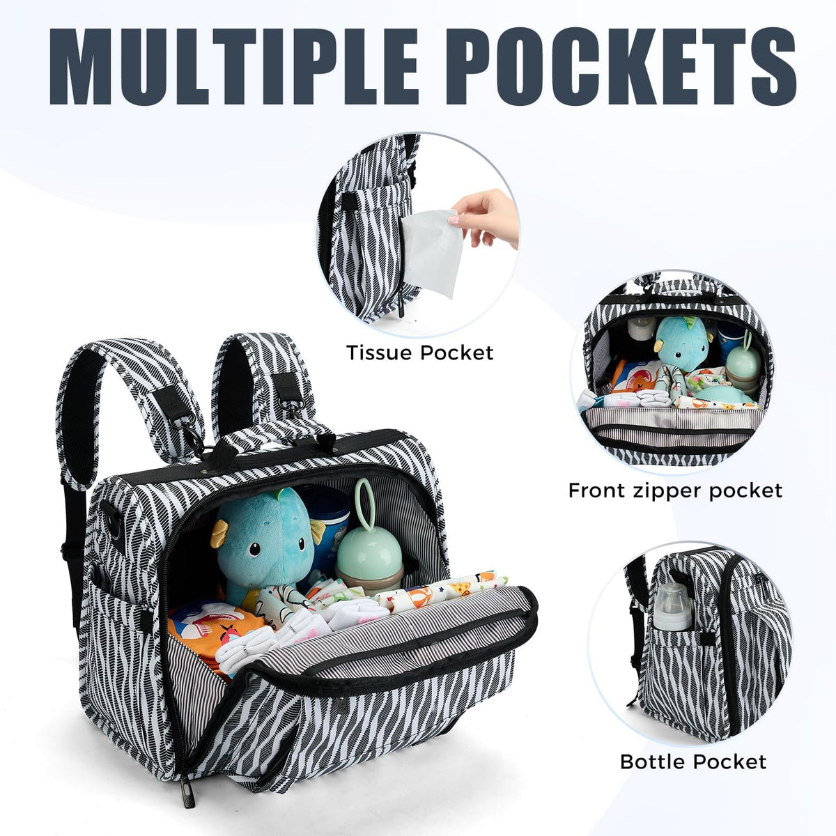 ALLCAMP Diaper Backpack, Waterproof Large Capacity Baby Bag, Multi-Function Nappy Bag with Stroller Hooks, Convertible Tote
