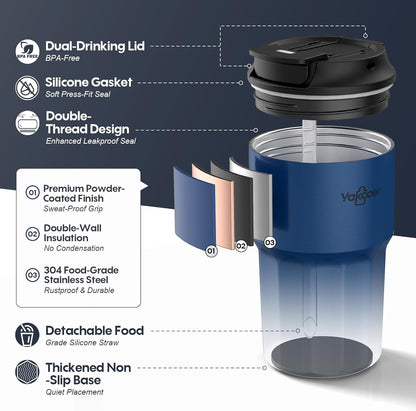 16oz Travel Coffee Mug with Flip Straw Lid Insulated Tumbler, Pink | Double Wall Stainless Steel Vacuum Tumbler for Hot and Cold Drinks, Leak-Proof and Sweat-Free for Commute and Travel,Office