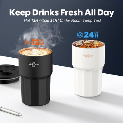 16oz Travel Coffee Mug with Flip Straw Lid Insulated Tumbler, Pink | Double Wall Stainless Steel Vacuum Tumbler for Hot and Cold Drinks, Leak-Proof and Sweat-Free for Commute and Travel,Office