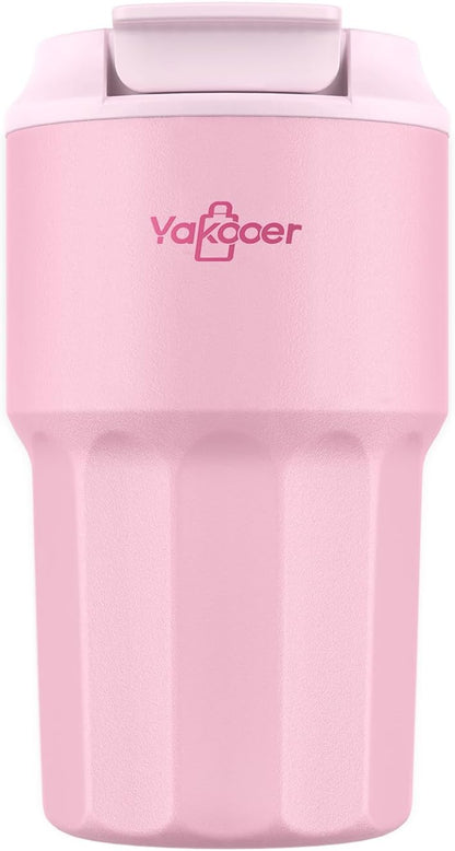 16oz Travel Coffee Mug with Flip Straw Lid Insulated Tumbler, Pink | Double Wall Stainless Steel Vacuum Tumbler for Hot and Cold Drinks, Leak-Proof and Sweat-Free for Commute and Travel,Office