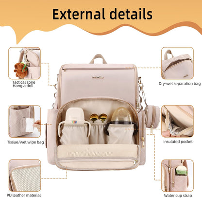 Stylish Baby Diaper Bag, Baby Bag with Changing Pad, Pacifier Case& Stroller Straps, Large Diaper Backpack Boy Girl, Water Resistant Travel Diaper Backpack for Mom Dad