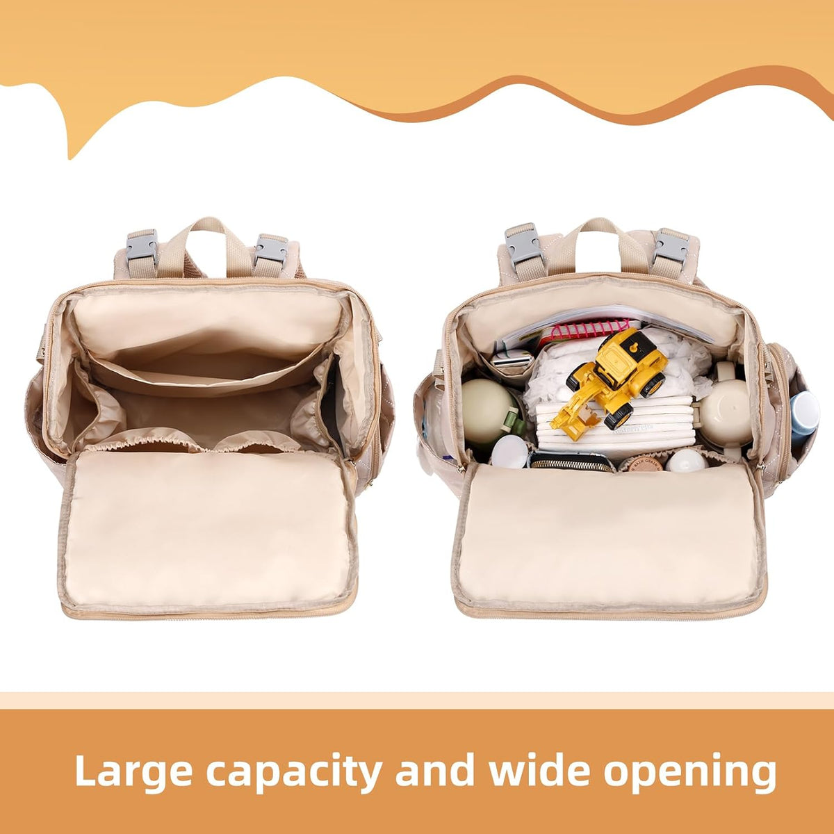 Stylish Baby Diaper Bag, Baby Bag with Changing Pad, Pacifier Case& Stroller Straps, Large Diaper Backpack Boy Girl, Water Resistant Travel Diaper Backpack for Mom Dad