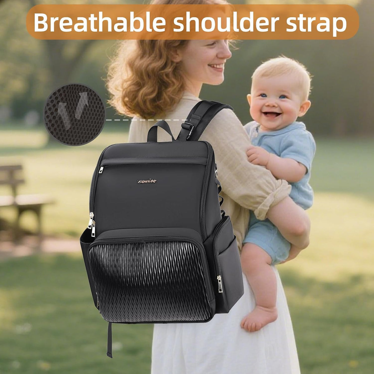 Stylish Baby Diaper Bag, Baby Bag with Changing Pad, Pacifier Case& Stroller Straps, Large Diaper Backpack Boy Girl, Water Resistant Travel Diaper Backpack for Mom Dad