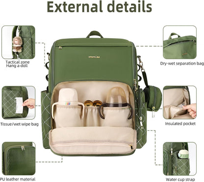 Stylish Baby Diaper Bag, Baby Bag with Changing Pad, Pacifier Case& Stroller Straps, Large Diaper Backpack Boy Girl, Water Resistant Travel Diaper Backpack for Mom Dad