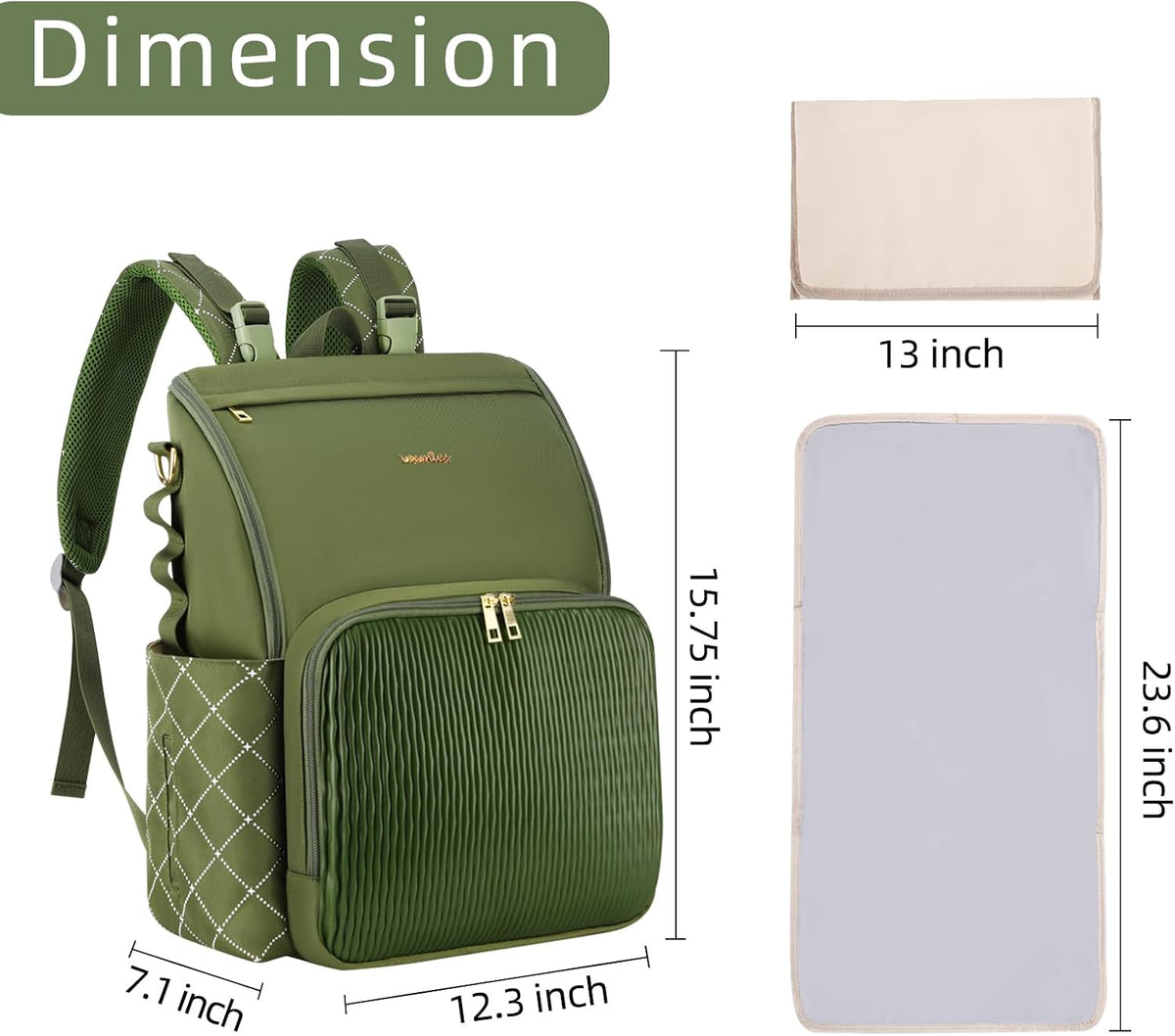 Stylish Baby Diaper Bag, Baby Bag with Changing Pad, Pacifier Case& Stroller Straps, Large Diaper Backpack Boy Girl, Water Resistant Travel Diaper Backpack for Mom Dad